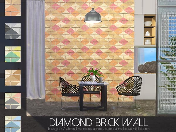 Sims 4 Diamond Brick Wall by Rirann at TSR