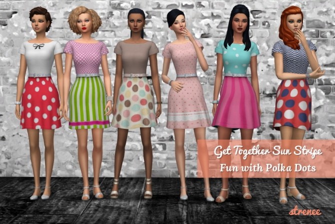 Sims 4 Sun Stripe Dress Fun With Polka Dots by Stacy at Strenee Sims
