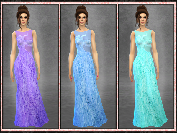 Sims 4 Bird Feather Long Dress by Five5Cats at TSR