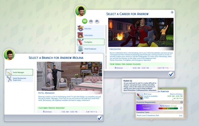 Sims 4 Firefighter, Hotel Employee, Stylist and Private Tutoring careers at Mod The Sims