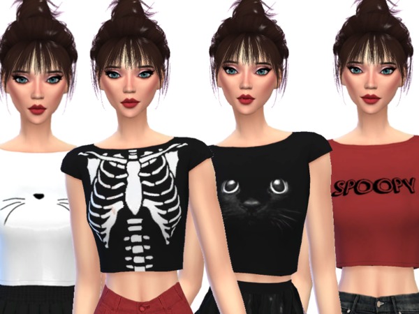 Sims 4 Cute Halloween Crop Tops by Wicked Kittie at TSR