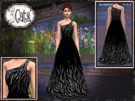 RZ One Shoulder Black Glitter Gown at 5Cats