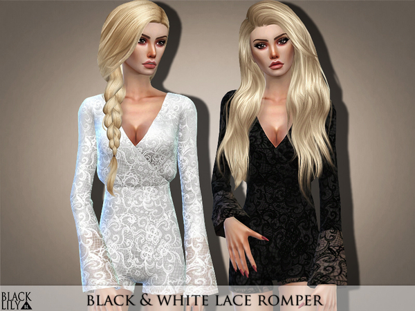 Sims 4 Black & White Lace Romper by Black Lily at TSR