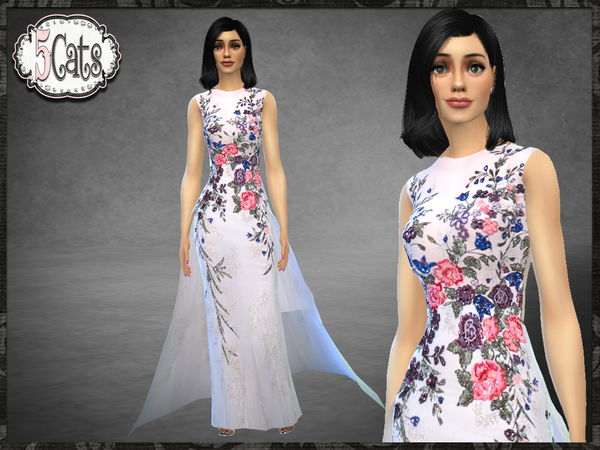 Sims 4 GH Beaded Floral Gown with Train by Five5Cats at TSR