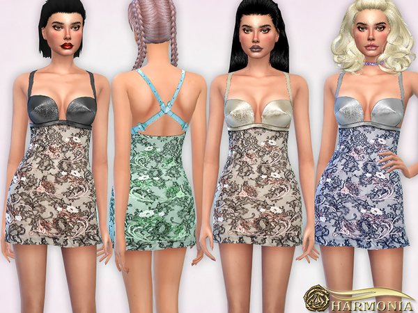 Sims 4 Leather Embroidered Lace Dress by Harmonia at TSR
