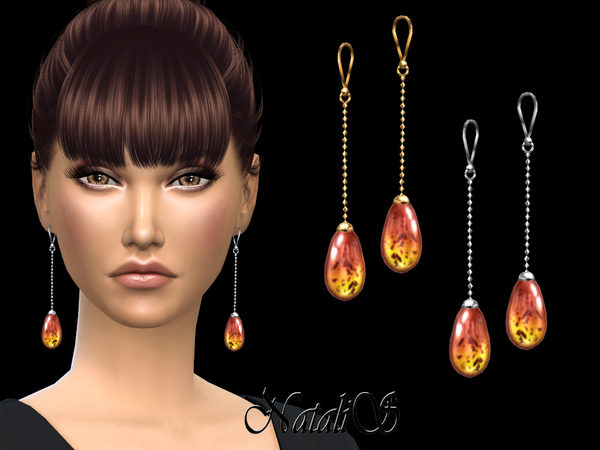 Sims 4 Amber drop earrings by NataliS at TSR