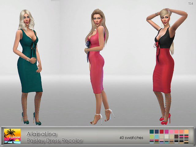 Sims 4 AlainaLina Paisley Dress Recolor at Elfdor Sims