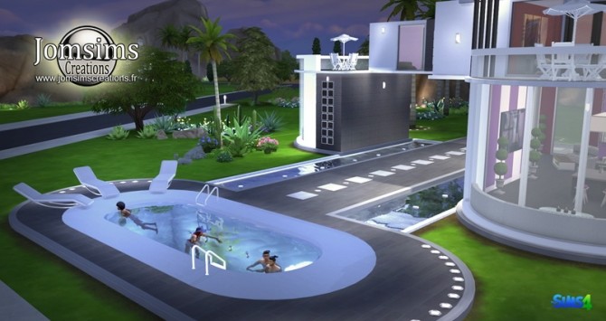 Sims 4 Rounded swimming pool house at Jomsims Creations