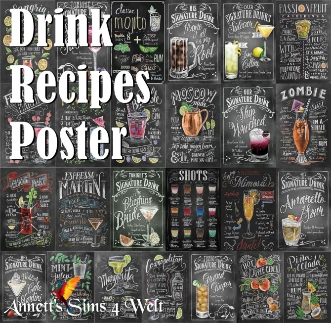 Sims 4 Drink Recipes Poster at Annett’s Sims 4 Welt