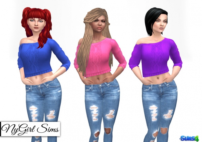 Off Shoulder Cable Knit Crop Sweater at NyGirl Sims » Sims 4 Updates