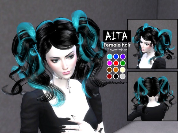 Sims 4 AITA pigtails female hair by Helsoseira at TSR