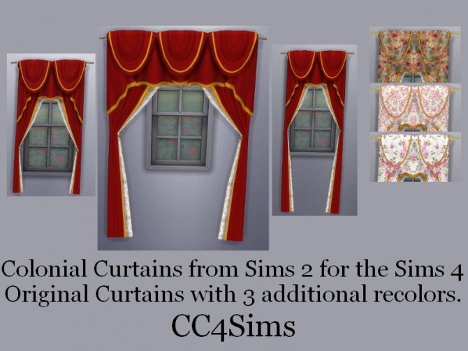 Sims 4 Colonial curtains 2T4 by Christine at CC4Sims