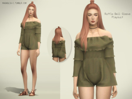 Ruffle Bell Sleeve Playsuit RECOLOR by simblrdearie at SimsWorkshop