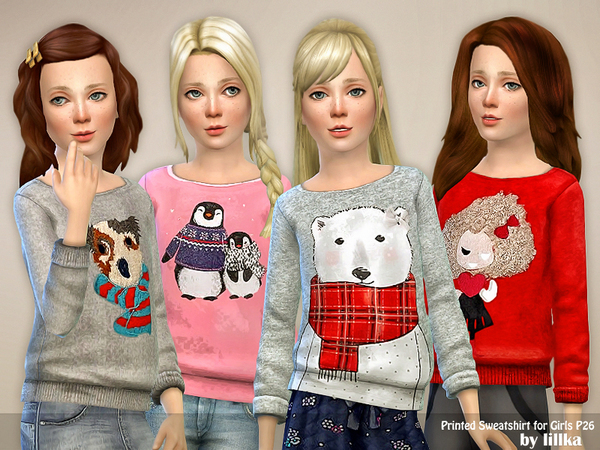 Sims 4 Printed Sweatshirt for Girls P26 by lillka at TSR