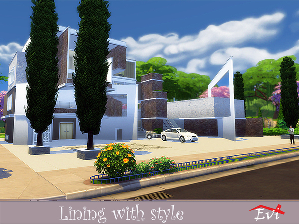 Sims 4 Living with style modern house by evi at TSR