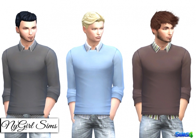 Patterned Button Up with Sweater at NyGirl Sims » Sims 4 Updates