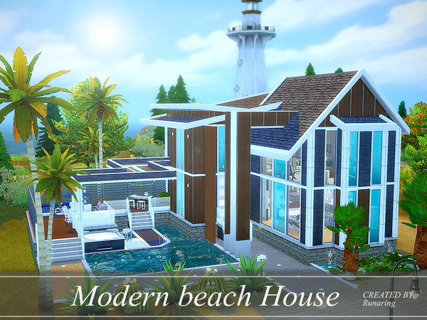 Sims 4 Modern beach House by Runaring at TSR