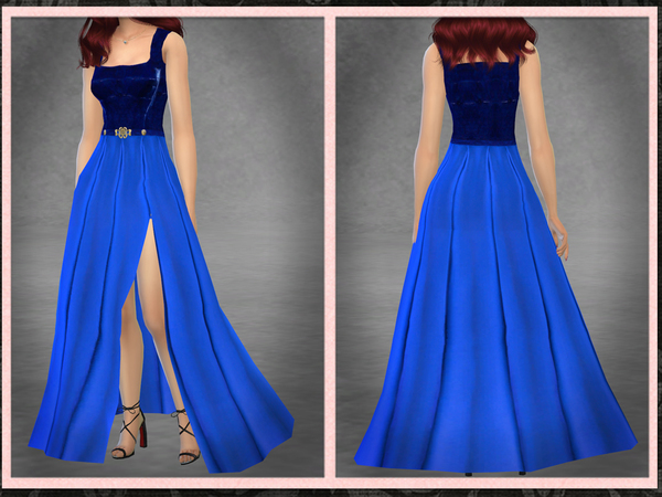 Sims 4 Velvet and Satin Long Dress with Slit by Five5Cats at TSR