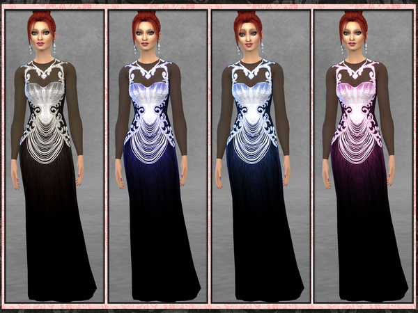 Sims 4 Long Sleeve Embellished Long Dress by Five5Cats at TSR