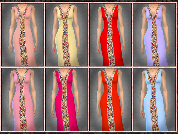 Sims 4 GH Floral Bead Trim Long Dress by Five5Cats at TSR