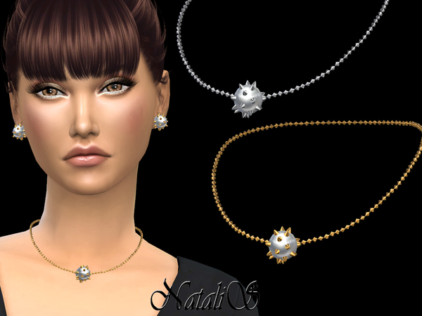 Sims 4 Spiked Pearl Pendant Necklace by NataliS at TSR