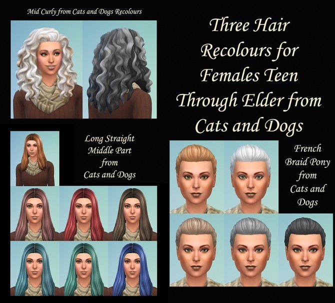 Sims 4 3 Hair Recolours from Cats and Dogs by Simmiller at Mod The Sims