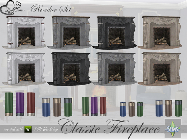 Sims 4 Classic Fireplace Set Recolors by BuffSumm at TSR