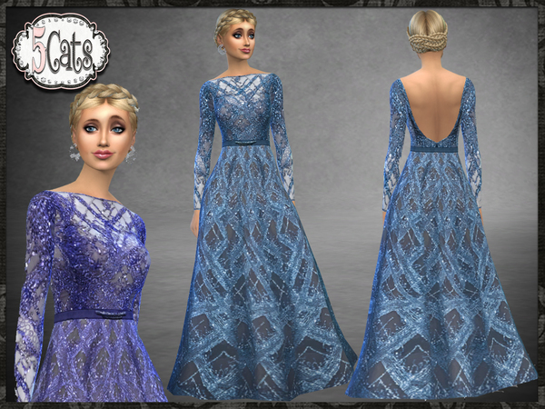 Sims 4 ZN Winter Bare Back Long Full Gown by Five5Cats at TSR