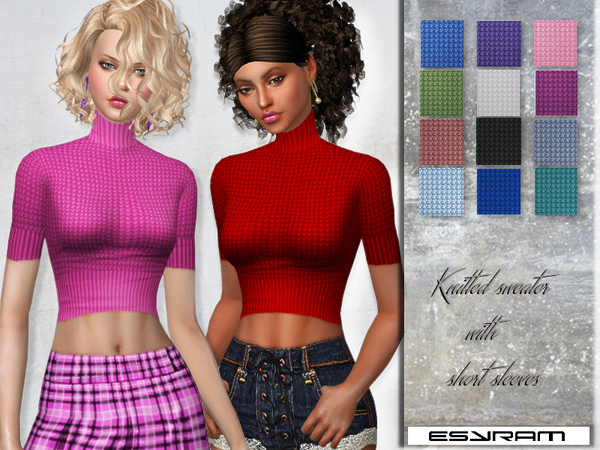 Sims 4 Knitted sweater with short sleeves by EsyraM at TSR