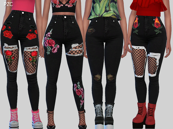 Sims 4 Nasty Girl Black Denim Jeans by Pinkzombiecupcakes at TSR