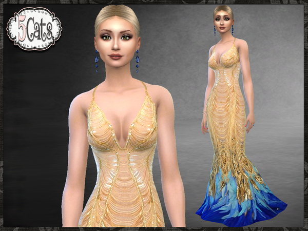 Sims 4 Blake Lively 2017 Met Gala Gold Feather Gown by Five5Cats at TSR