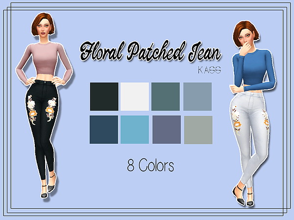 Sims 4 Floral Patched Jeans at Kass