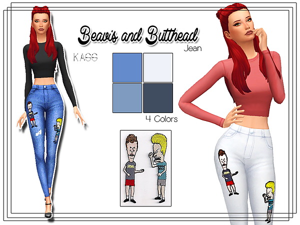 Sims 4 Beavis and Butthead Patched Jeans at Kass