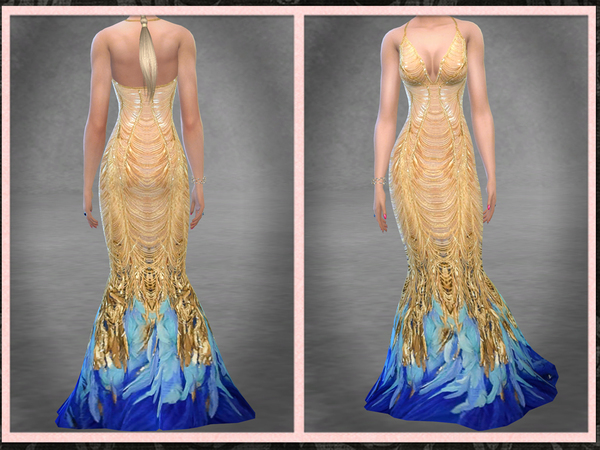 Sims 4 Blake Lively 2017 Met Gala Gold Feather Gown by Five5Cats at TSR