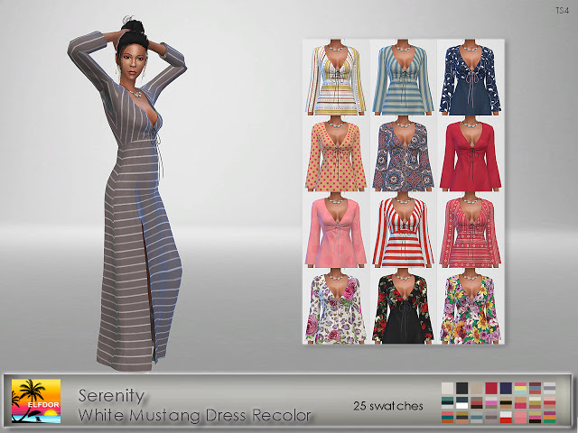 Sims 4 Serenity White Mustang Dress Recolor at Elfdor Sims