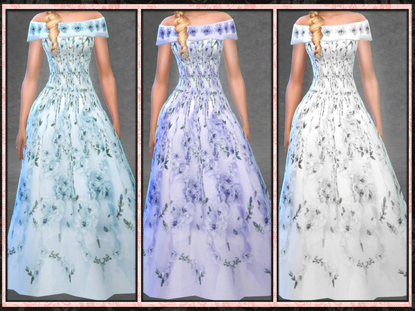 Sims 4 Floral Bridal Gown Off the Shoulder by Five5Cats at TSR