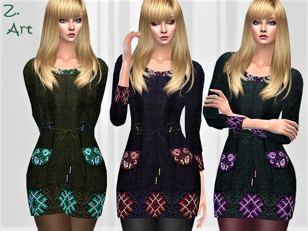 Sims 4 Winter CollectZ 06 chic denim dress by Zuckerschnute20 at TSR