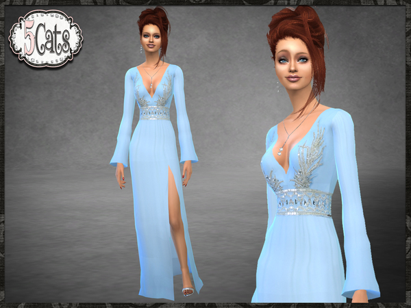Sims 4 GH Butterfly Sleeve Side Slit Gown by Five5Cats at TSR