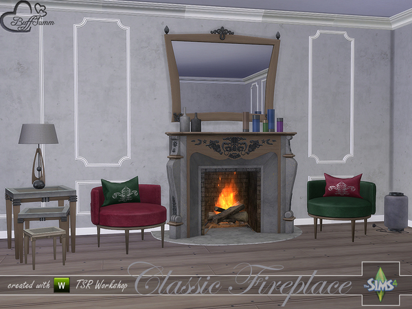 Sims 4 Classic Fireplace Set by BuffSumm at TSR
