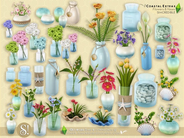 Sims 4 Coastal Extras Flowers and Vases by SIMcredible at TSR