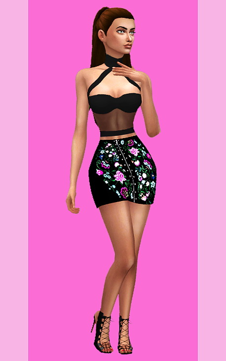 Sims 4 Floral Asymmetric Skirt at Kass