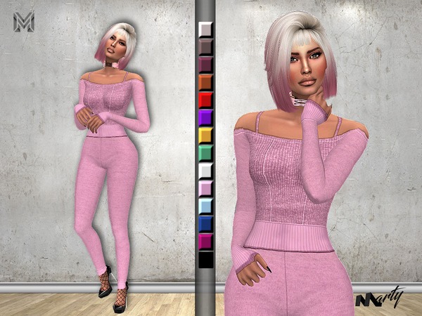 Sims 4 MP Off Shoulder Tricot Jumpsuit by MartyP at TSR