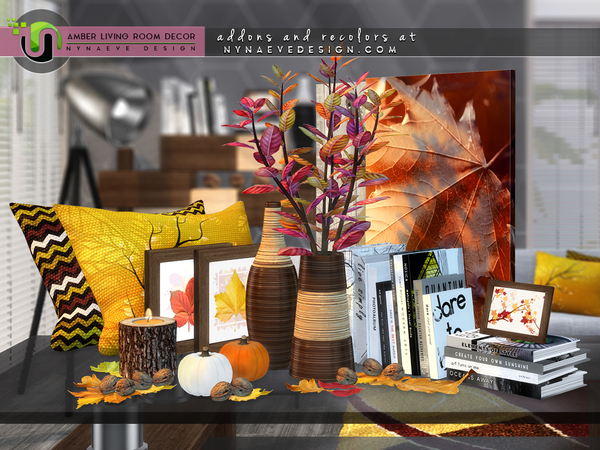 Sims 4 Amber Living Room Decor by NynaeveDesign at TSR