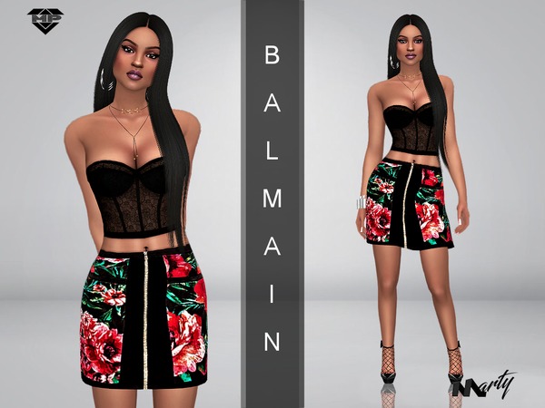 Sims 4 Floral zippered skirt by MartyP at TSR