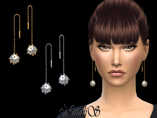 Sims 4 Spiked Drop Pearl Earrings 2 by NataliS at TSR