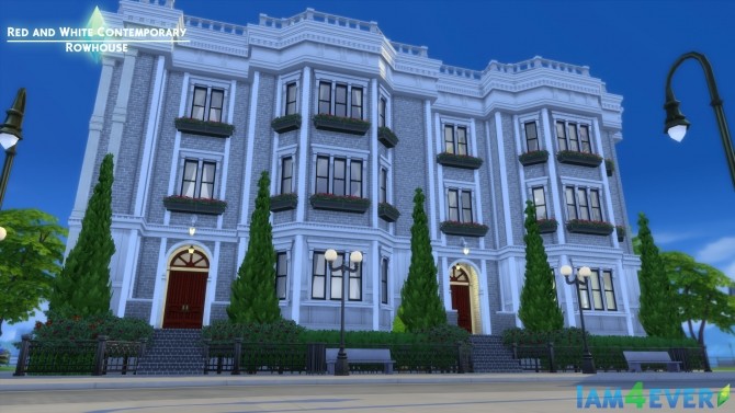 Sims 4 Red and White Contemporary Rowhouse by Iam4ever at Mod The Sims