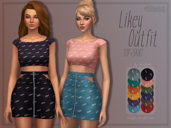 Sims 4 Likey Outfit Top + Skirt by Trillyke at TSR