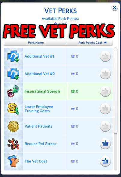 Sims 4 Free/Half Priced Vet Perks by Simstopics at SimsWorkshop