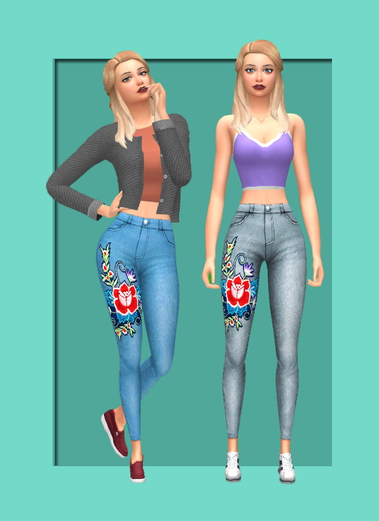 Sims 4 Floral patched jeans at Kass