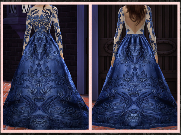 Sims 4 ZM Embroidered Floral Full Long Gown by Five5Cats at TSR
